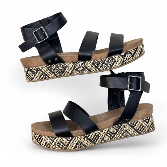 Maurices Fergie Platform Gladiator Woven Sandal Black AnkleStrap Women 8.5‎ Boho - Picture 1 of 5